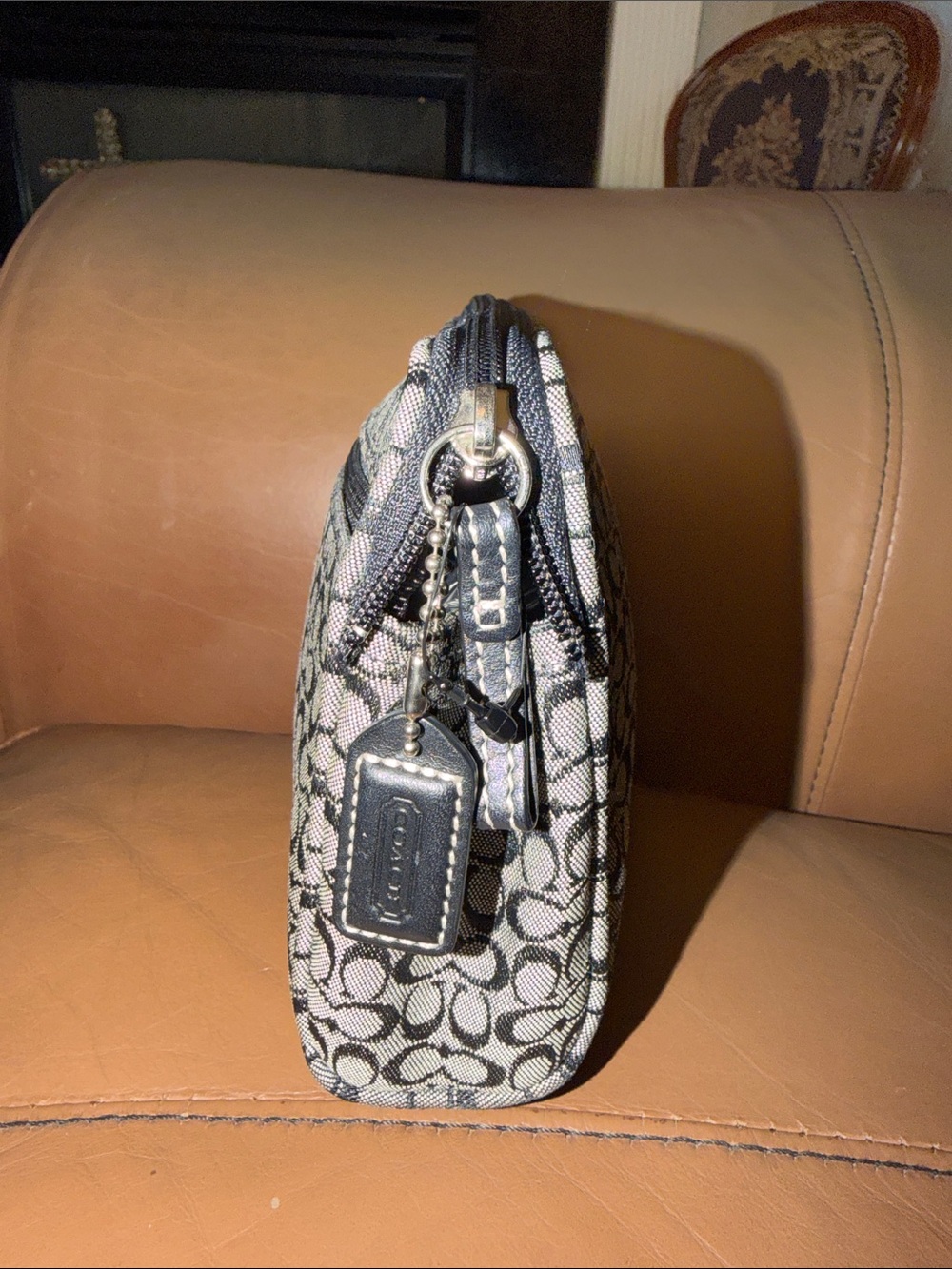 Coach Signature Jacquard Cosmetic Case in Gray and Black - Picture 9 of 10